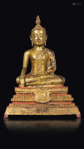 A gilt bronze figure of seated Buddha, Thailand, 19th cent ...