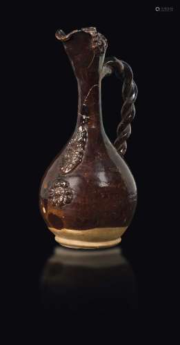 A brown-glazed stoneware pitcher with torchon-handle, China,  ...