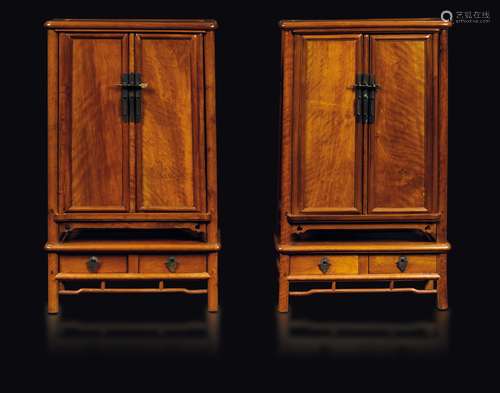 A pair of small huanghuali cabinets, China, Qing Dynasty,  ...