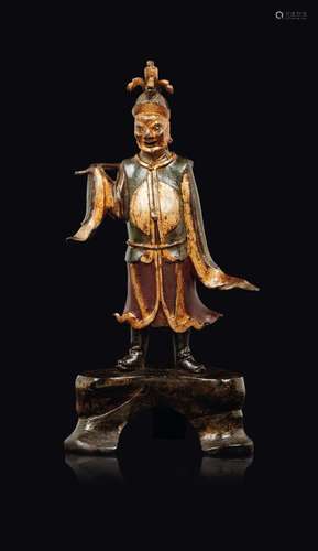 A gilt bronze figure of dignitary with polychrome vest, China,  ...