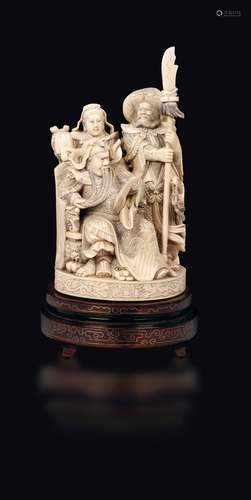 A carved ivory group with dignitaries, China, Qing Dynasty,  ...