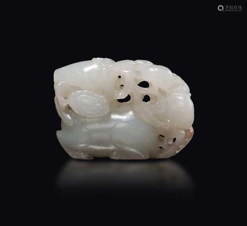 A white jade horse and goose between leaves branches group,  ...