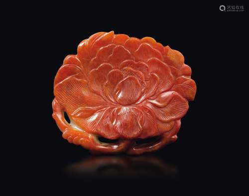 A Celadon white and russet lotus flower belt buckle, China,  ...