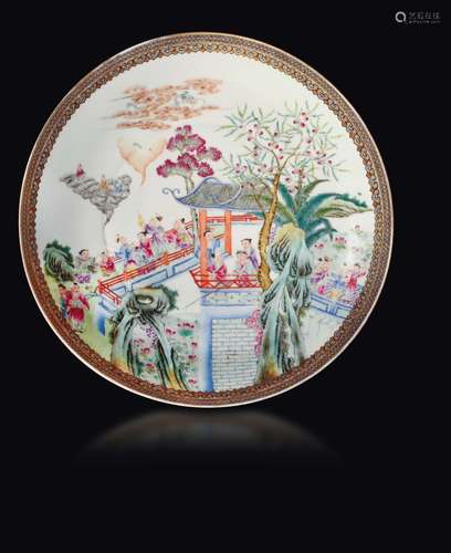 A polychrome enamelled porcelain dish with playing children,  ...