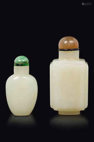 Two white jade snuff bottles, China, Qing Dynasty, 19th ce ...