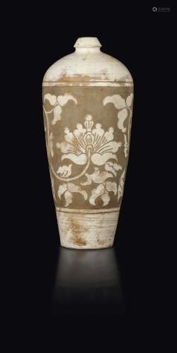 A Chizou Meiping vase with lotus flowers in relief, China,  ...