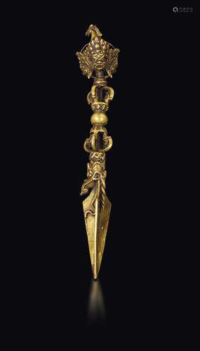 A gilt bronze phurba dagger, Tibet, 19th century