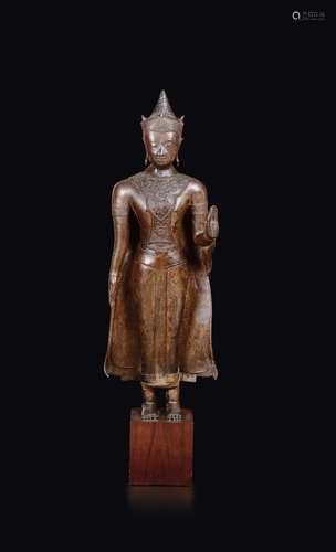 A large bronze figure of standing Buddha, Thailand, 17th c ...