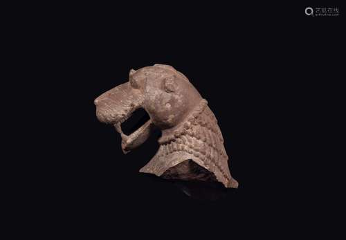 A sandstone lion's head, India, 11th century