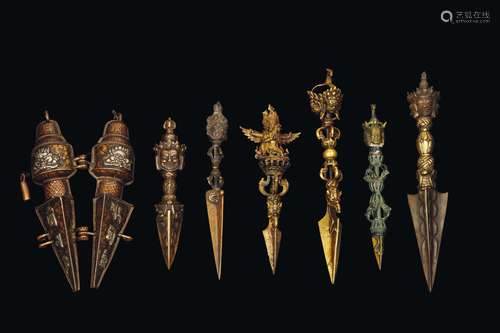 A gilt bronze phurba dagger and case, Tibet, 19th century