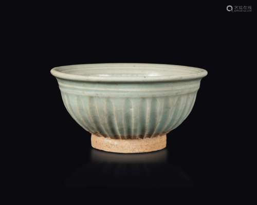 A Celadon-glazed stoneware grooved bowl, China, Song Dynasty  ...