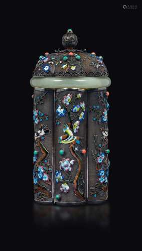 A silver filigree and polychrome glazed blossom inlays vase  ...