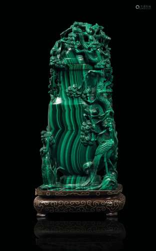 A carved malachite vase and cover with decoration in relief,  ...