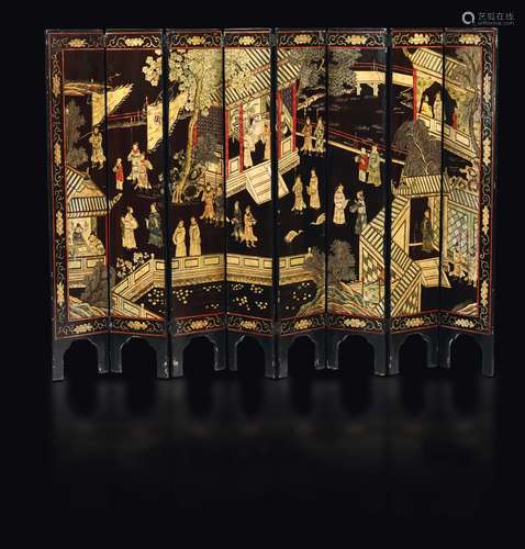 A Coromandel-lacquered wood eight-shutters screen, China,  ...