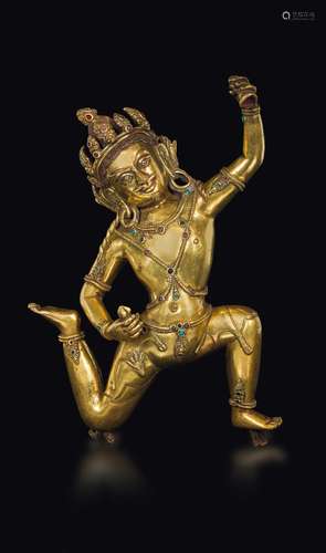 A gilt bronze figure of Nagaraja with ghanta and dorje with  ...