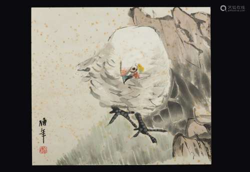 A painting on paper with hen and inscription, China, 20th  ...