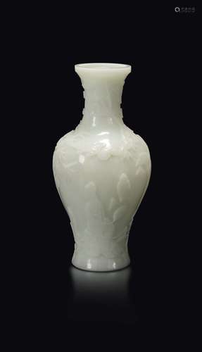 A white glass vase with Guanyin in relief, China, 20th cen ...