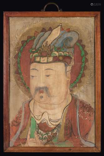 A polychrome fresco depicting dignitary, China, Ming Dynasty,  ...