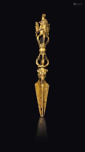 A gilt bronze phurba dagger, Tibet, 19th century