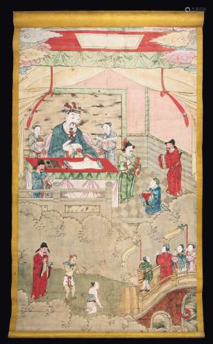 A paintings on paper depicting schoolars, China, Qing Dynasty,  ...