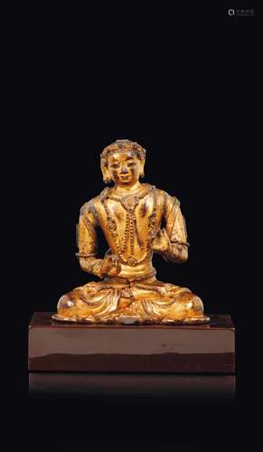 A gilt zitan wood figure of seated Buddha, China, Yuan Dynasty  ...