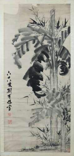 A painting on paper with inscription depicting bananas tree,  ...