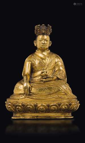 A gilt bronze figure of Lama Tsong khapa, China, Ming Dynasty,  ...