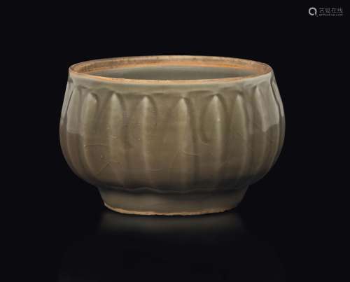 A Celadon-glazed grooved brush washer, China, Song Dynasty  ...