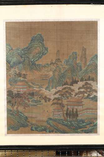 A painting on paper depicting mountain landscape, China, Qing  ...