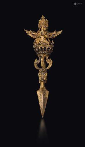 A gilt bronze phurba dagger, Tibet, 19th century