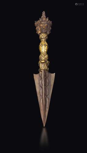 A gilt bronze phurba dagger, Tibet, 19th century