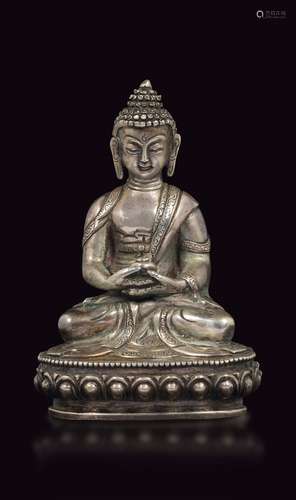 A silver figure of Buddha Sakyamuni, Tibet, 18th century