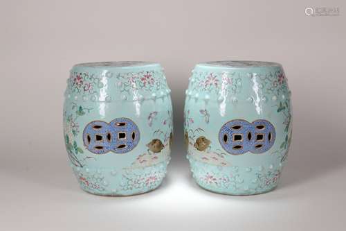 A Pair of Chinese  Famille-Rose Porcelain Stool