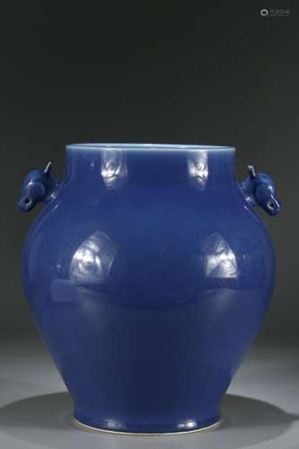 A Chinese Blue Glazed Porcelain Jar with Foo-Dog Pattern