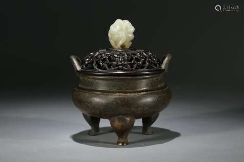 A Chinese Bronze Incense Burner with Tripod
