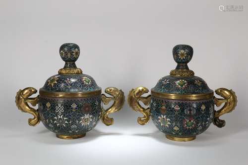 A Pair of Chinese Cloisonné Incense Burner