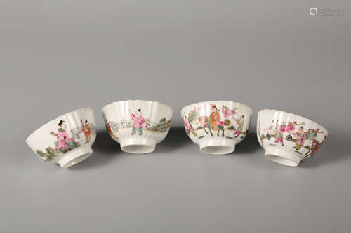 A Set of Four Chinese Famille-Rose Porcelain Cups