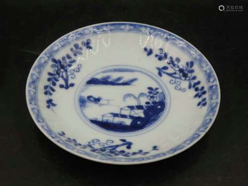 A Chinese Blue and White Porcelain Plate with Landscape Pattern