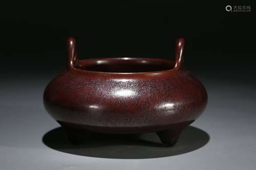 A Chinese Purplish Red Glaze Porcelain Incense Burner