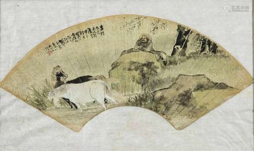 A Chinese Fan Painting with Frame