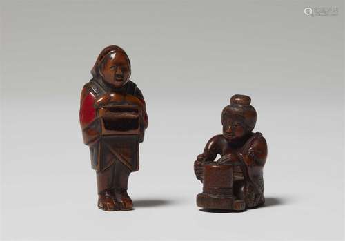 Zwei figürliche Netsuke. Holz. 19. Jh.