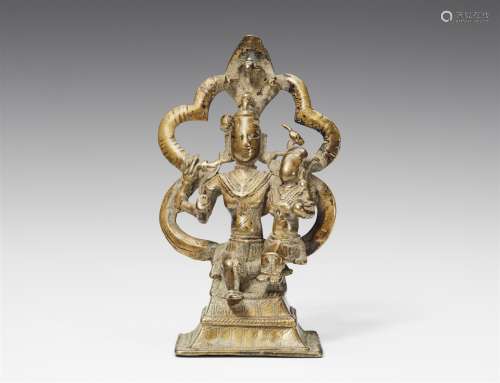 Shiva und Parvati. Messingfarbene Bronze. Nordostindien. 14./16. Jh.