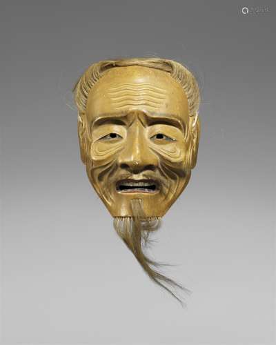 Nô-Maske vom Typ Sankôjô. Holz, farbig gefasst. Mitte 18. Jh.