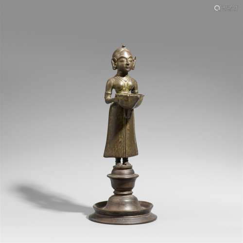 Öllampe (dipa-lakshmi). Bronze. Ostindien. 19. Jh.
