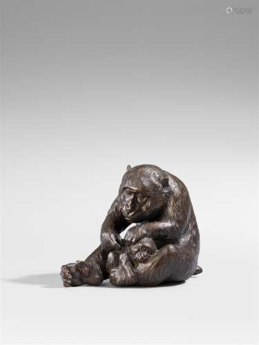 Okimono zweier Affen. Bronze. Meiji-Zeit