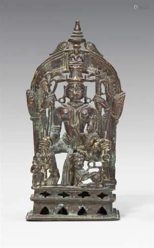 Jain-Altar der Ambika. Bronze mit Einlagen aus Silber. Gujarat/Rajasthan. Datiert 1501