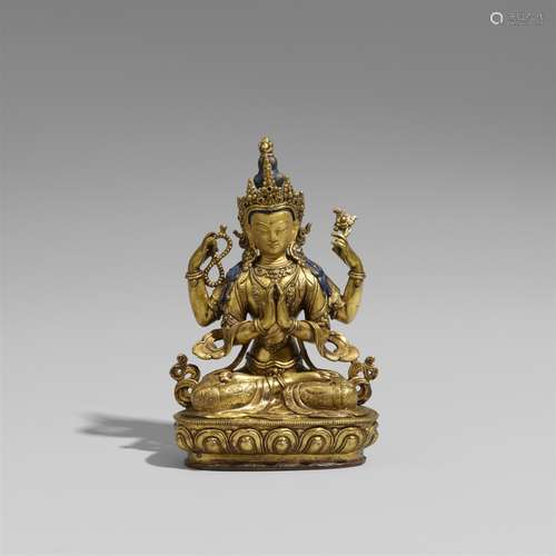 Avalokiteshvara. Vergoldete Bronze. Tibet. 19./20. Jh.