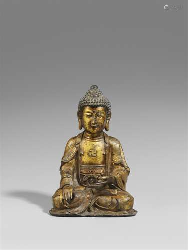 Buddha Shakyamuni. Bronze mit Vergoldung. 17./18. Jh.