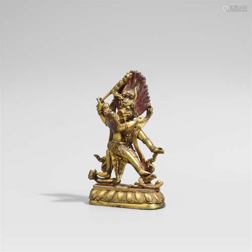 Dharmaraja Yama und Yami. Vergoldete Bronze. Tibet. 19. Jh.