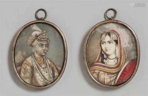 Ein Paar Portrait-Miniaturen auf Elfenbein. Nordindien, Delhi. Spätes 19. Jh.
